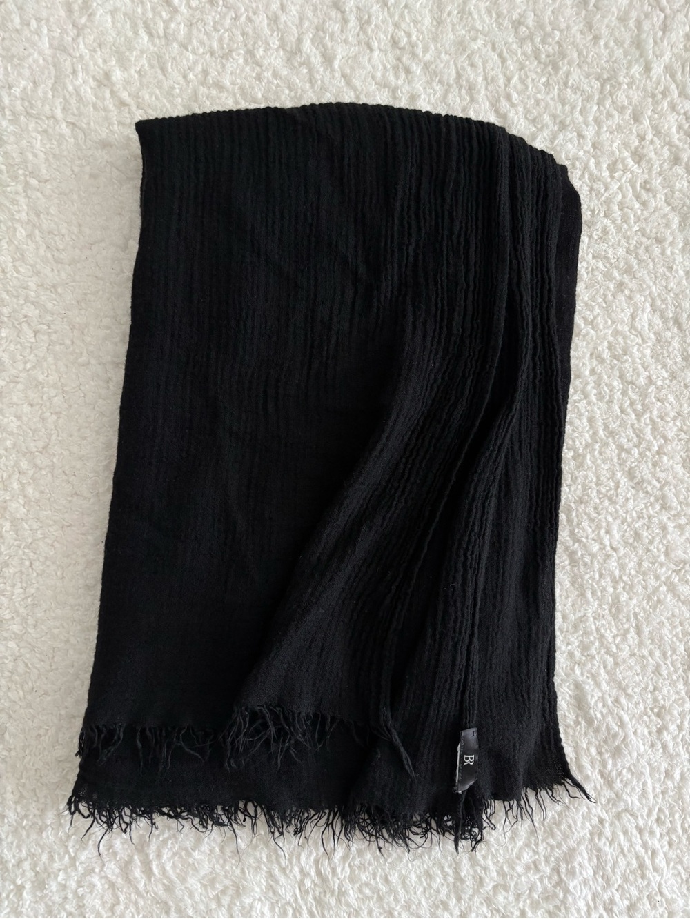 Banana Republic Black Crinkled Fringe Wrap Scarf Vintage 49x74 Inches